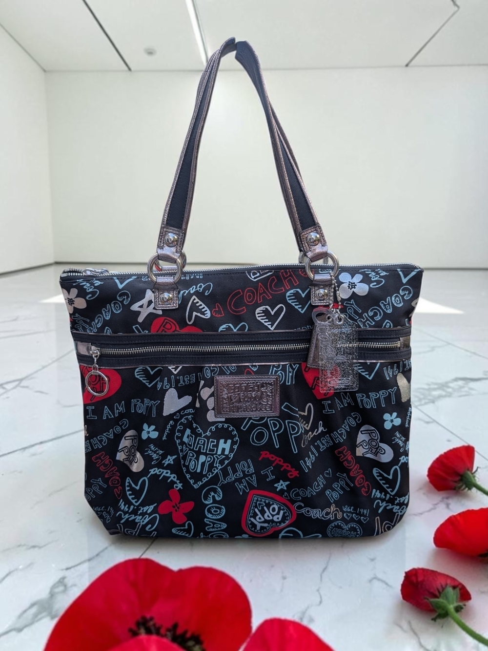 Coach Poppy Graffiti Glam Tote Black Multi Y2K (G1020-16052)